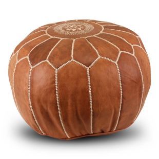 Moroccan Pouf Leather Natural Round
