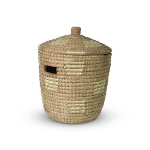 Wicker Laundry Basket with Lid of Seagrass Natural - Gold