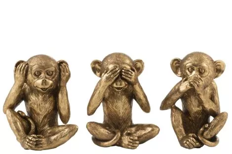 J-Line Monkey Hear-See-Silence Antique Gold