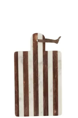 J-Line Shelf Rectangular Stripe Marble White Brown Small