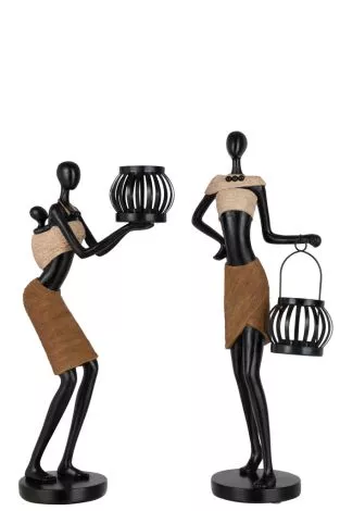 J-Line Tea Light Holder on Head of Figure Ethnic Brown Poly (2-piece)