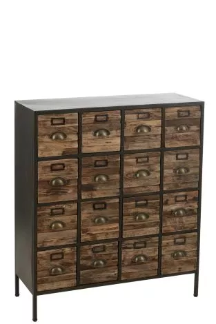 Cupboard 16 Drawers Wood/Metal Brown