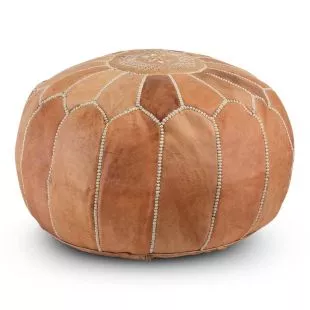 Moroccan Footstool Leather Light Natural Round