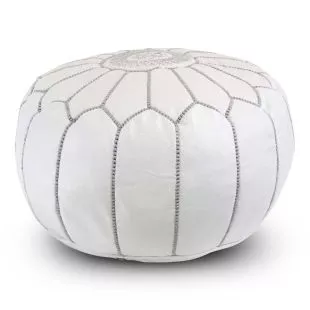 Moroccan Pouf Leather White Round